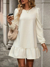 Elasticity Pleated Solid Color Split-Joint A-Line Long Sleeves Round-Neck Mini Dresses
